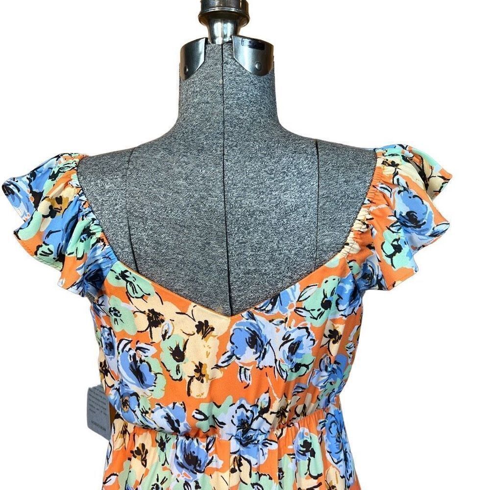 19 Cooper KEYHOLE RUFFLE MIDI DRESS IN CORAL FLORAL Size XS - Picture 5 of 16